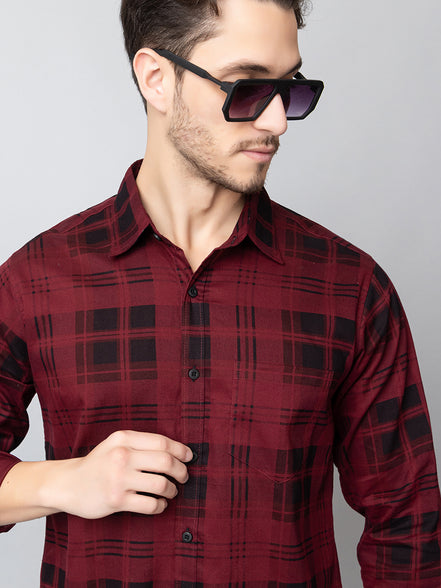 Maroon Checked Collared Shirt