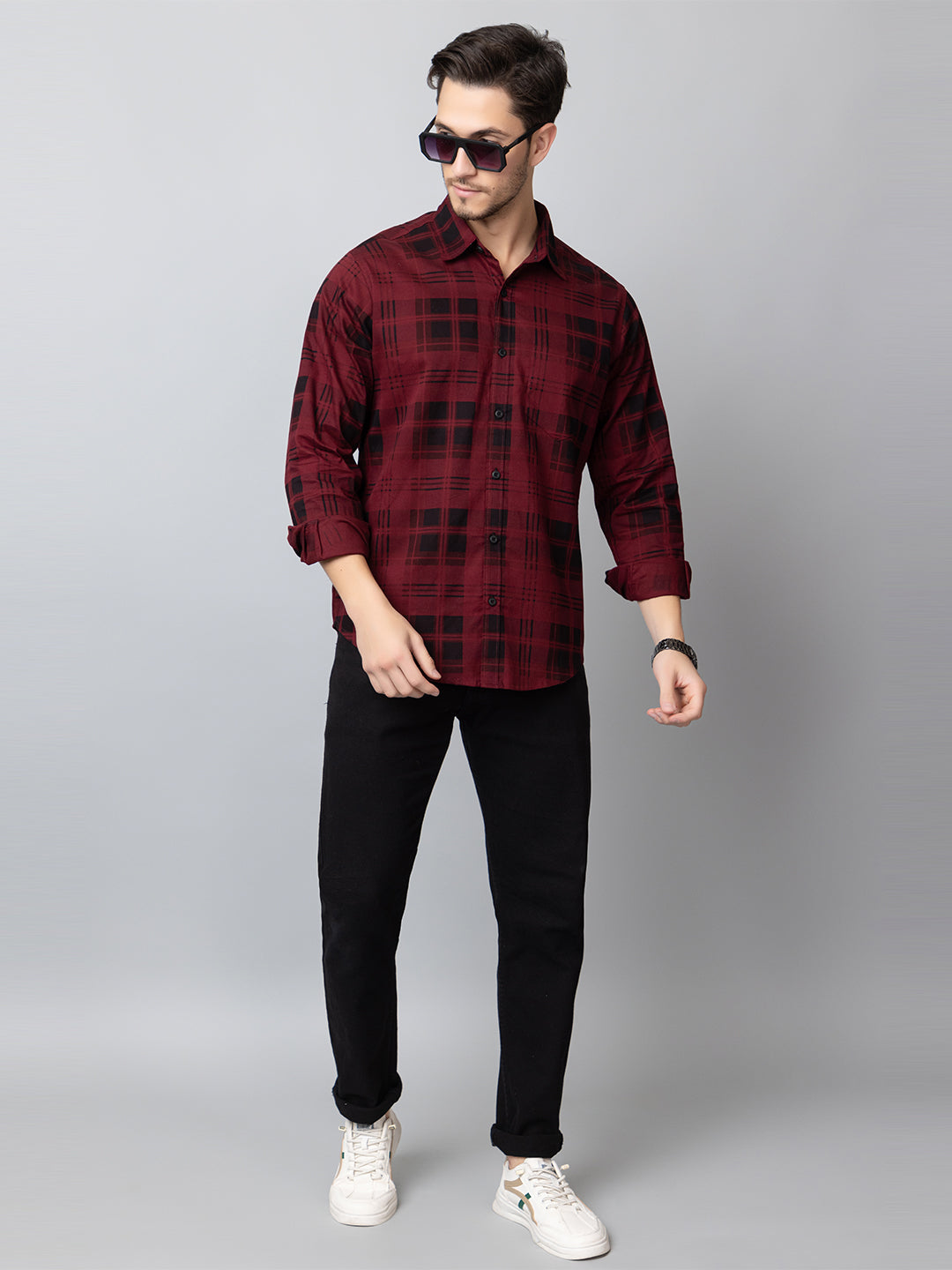 Maroon Checked Collared Shirt