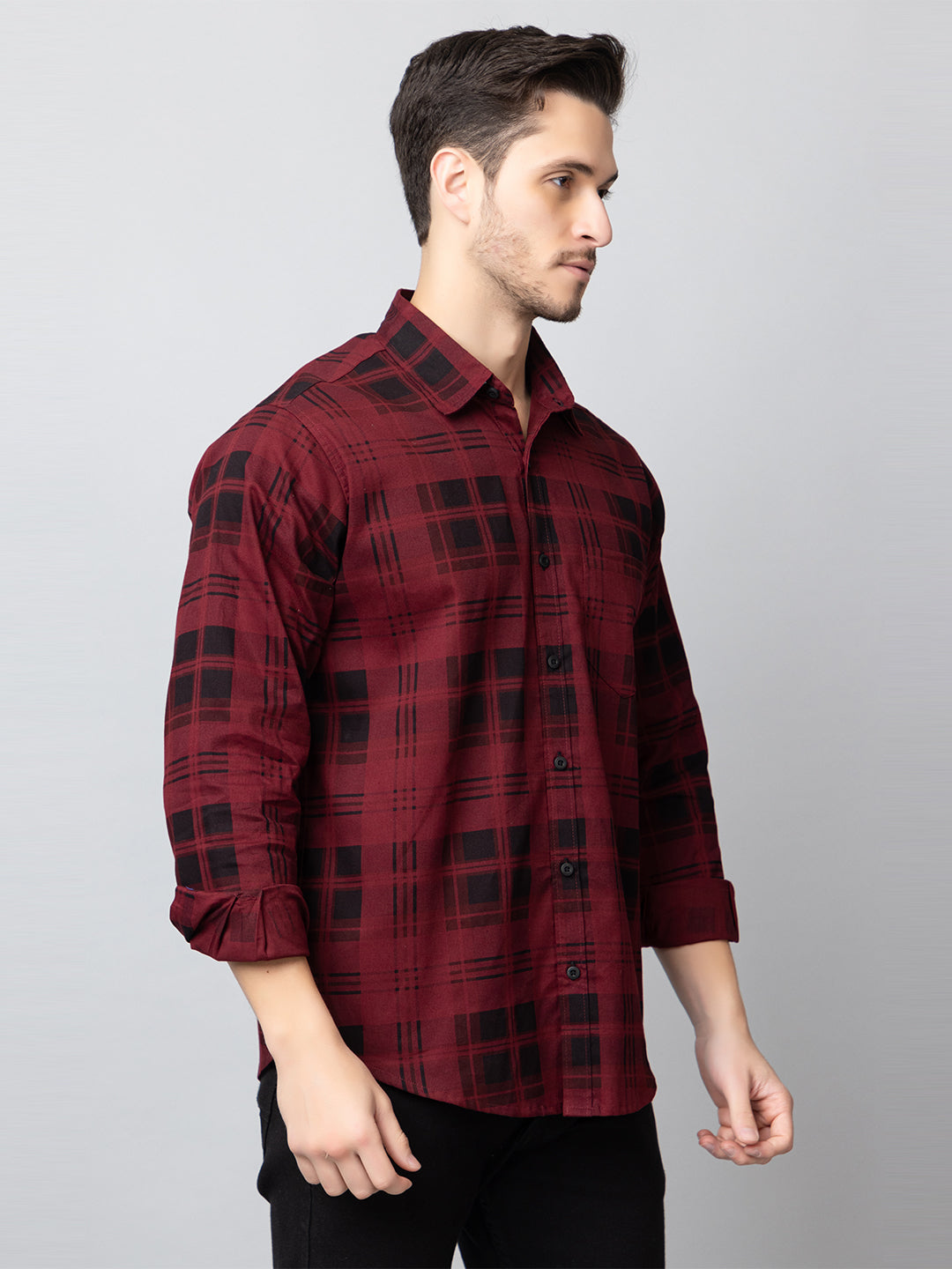 Maroon Checked Collared Shirt