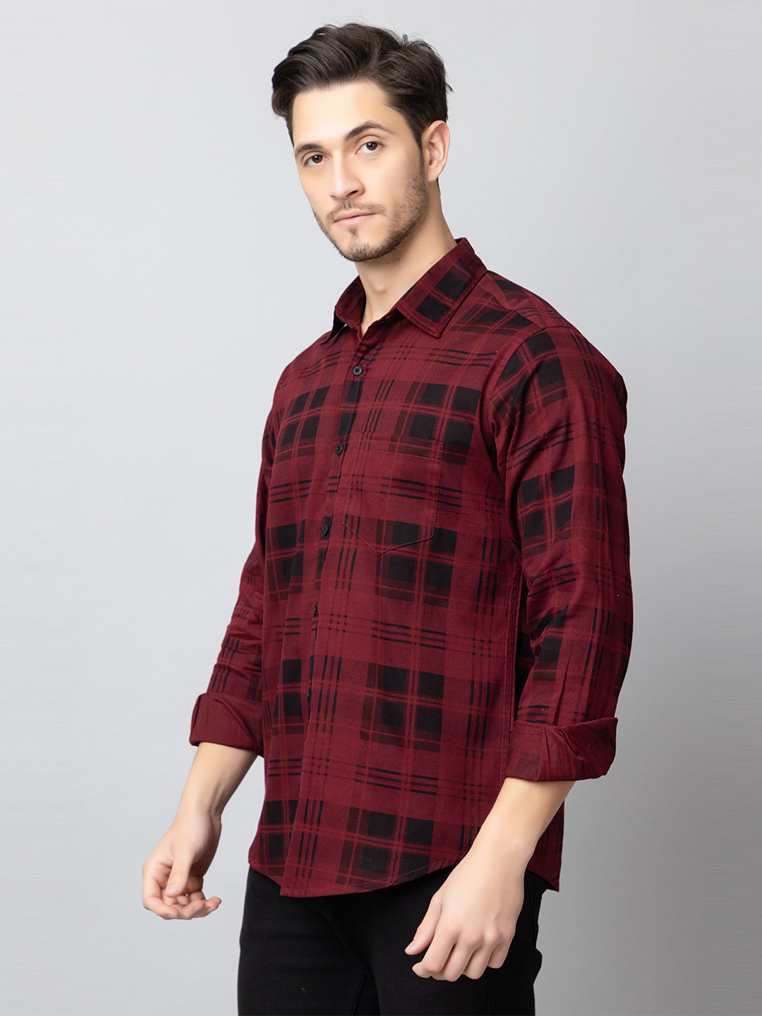 Maroon Checked Collared Shirt
