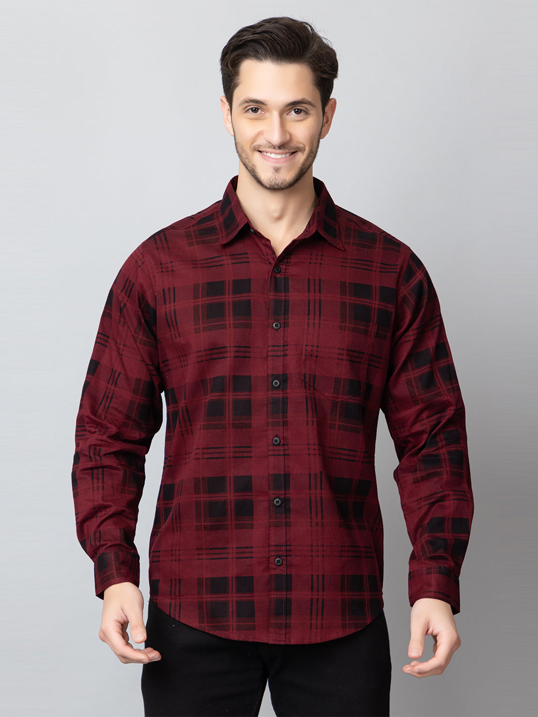 Maroon Checked Collared Shirt