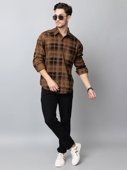 Khaki Checked Collared Shirt
