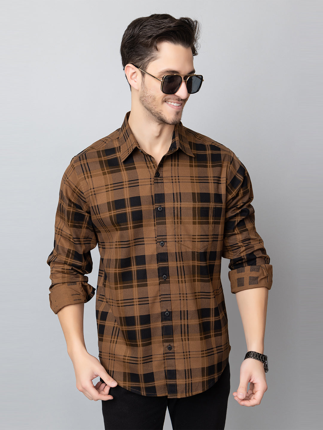 Khaki Checked Collared Shirt