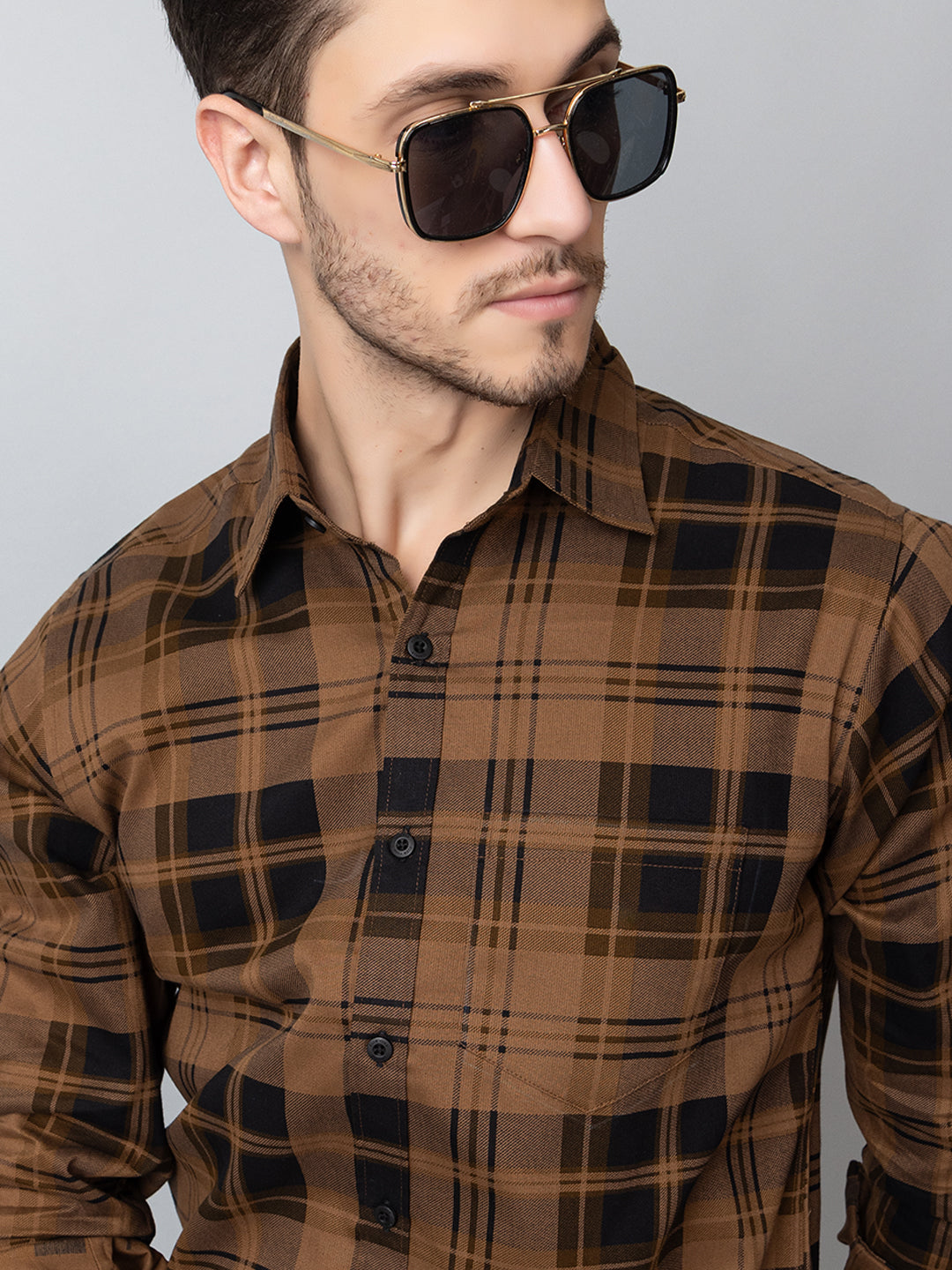 Khaki Checked Collared Shirt