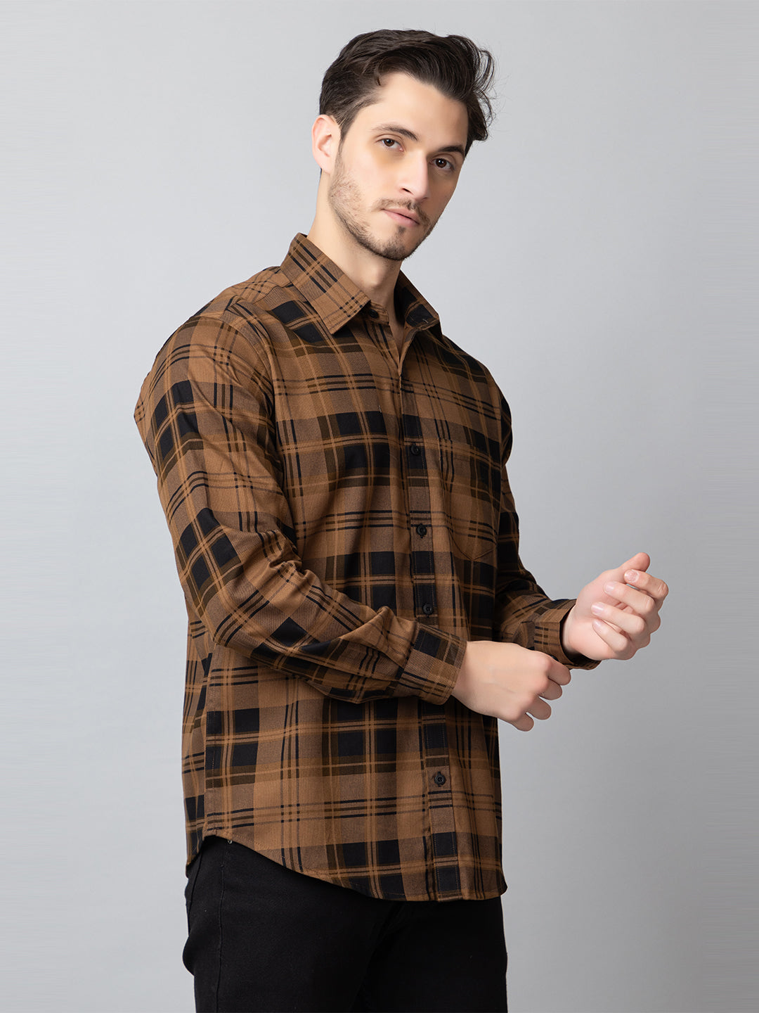 Khaki Checked Collared Shirt