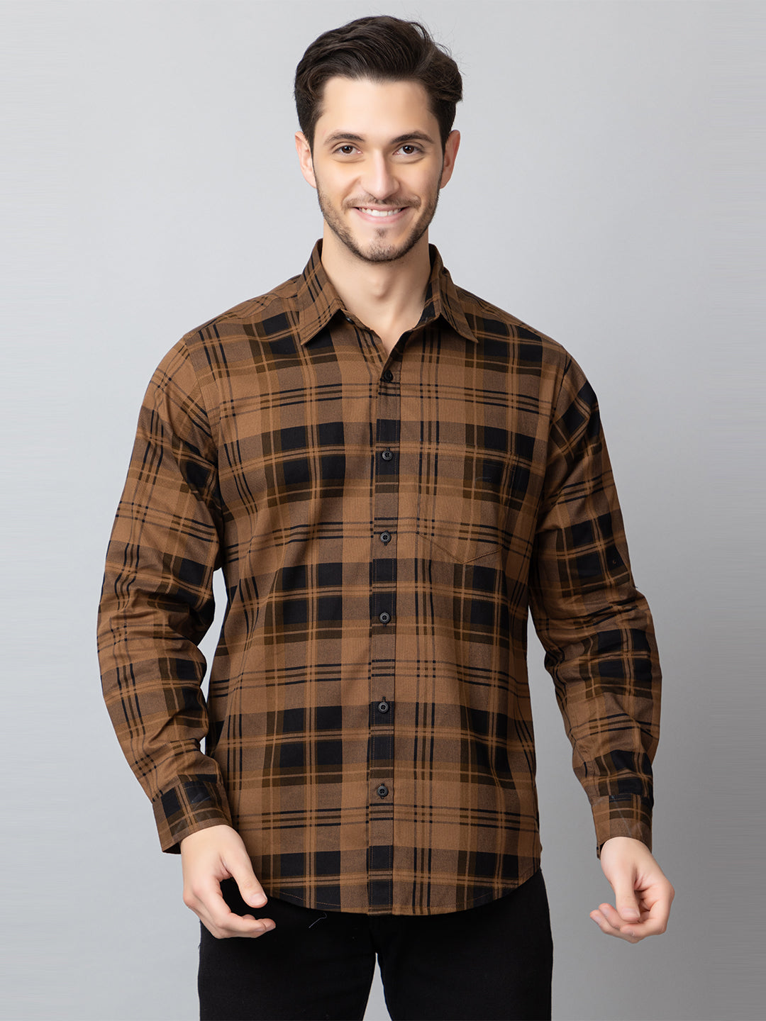 Khaki Checked Collared Shirt
