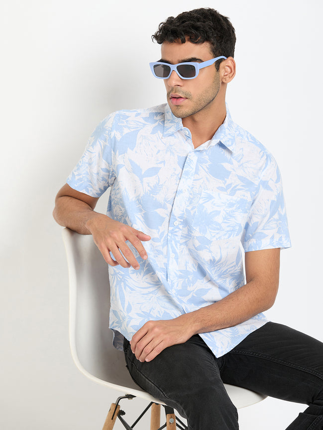 Light Blue Floral Print Shirt