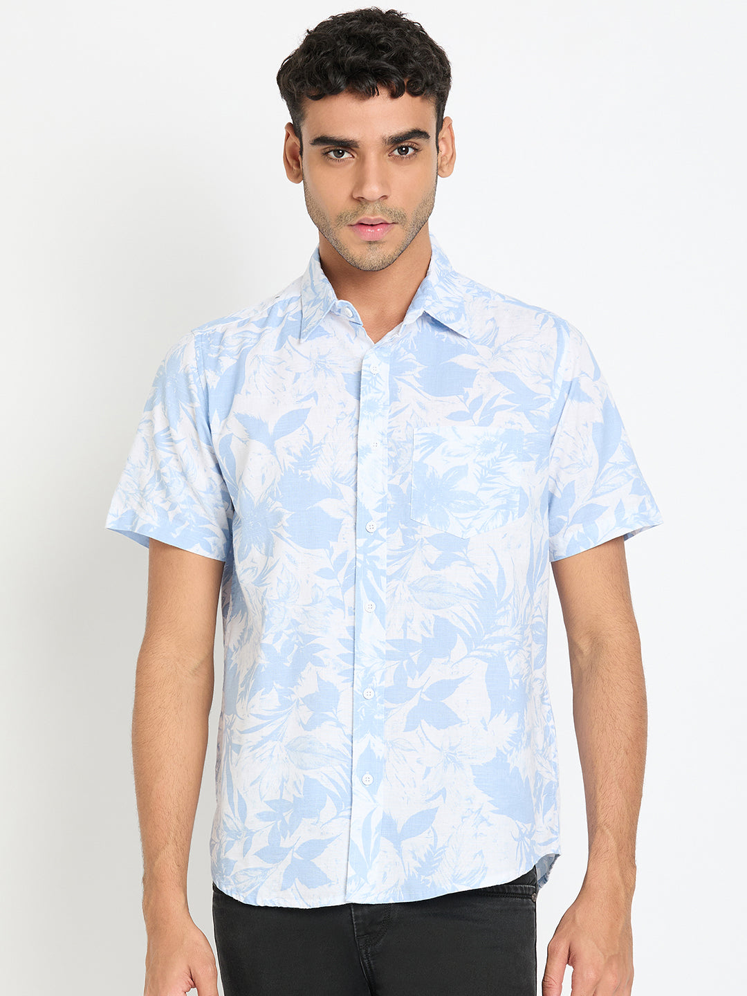 Light Blue Floral Print Shirt
