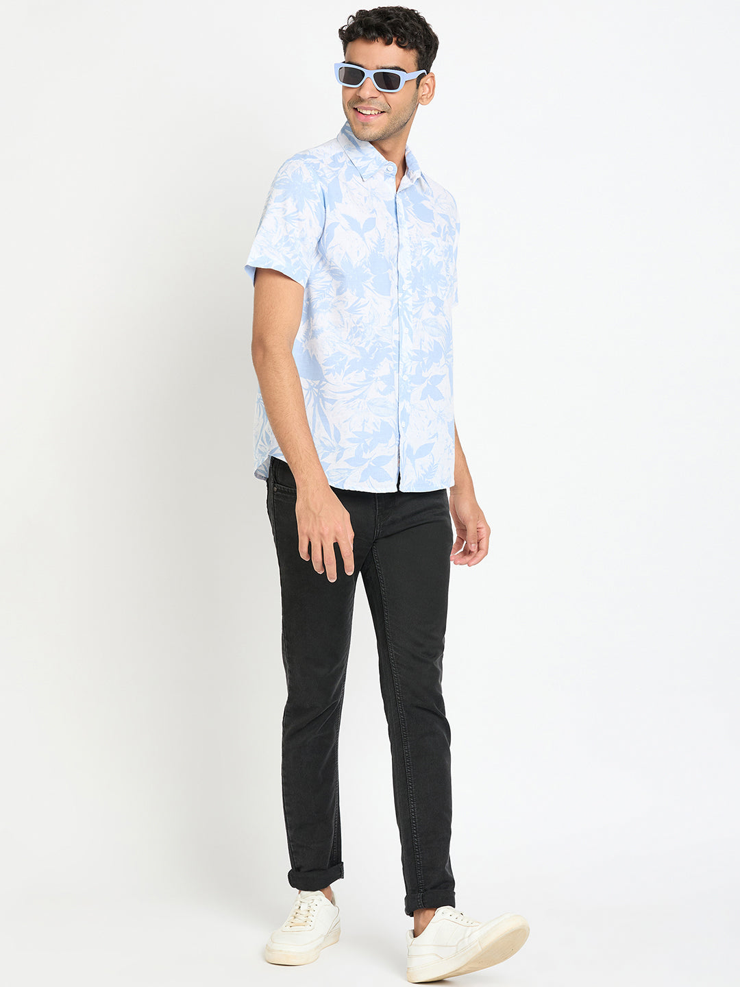 Light Blue Floral Print Shirt
