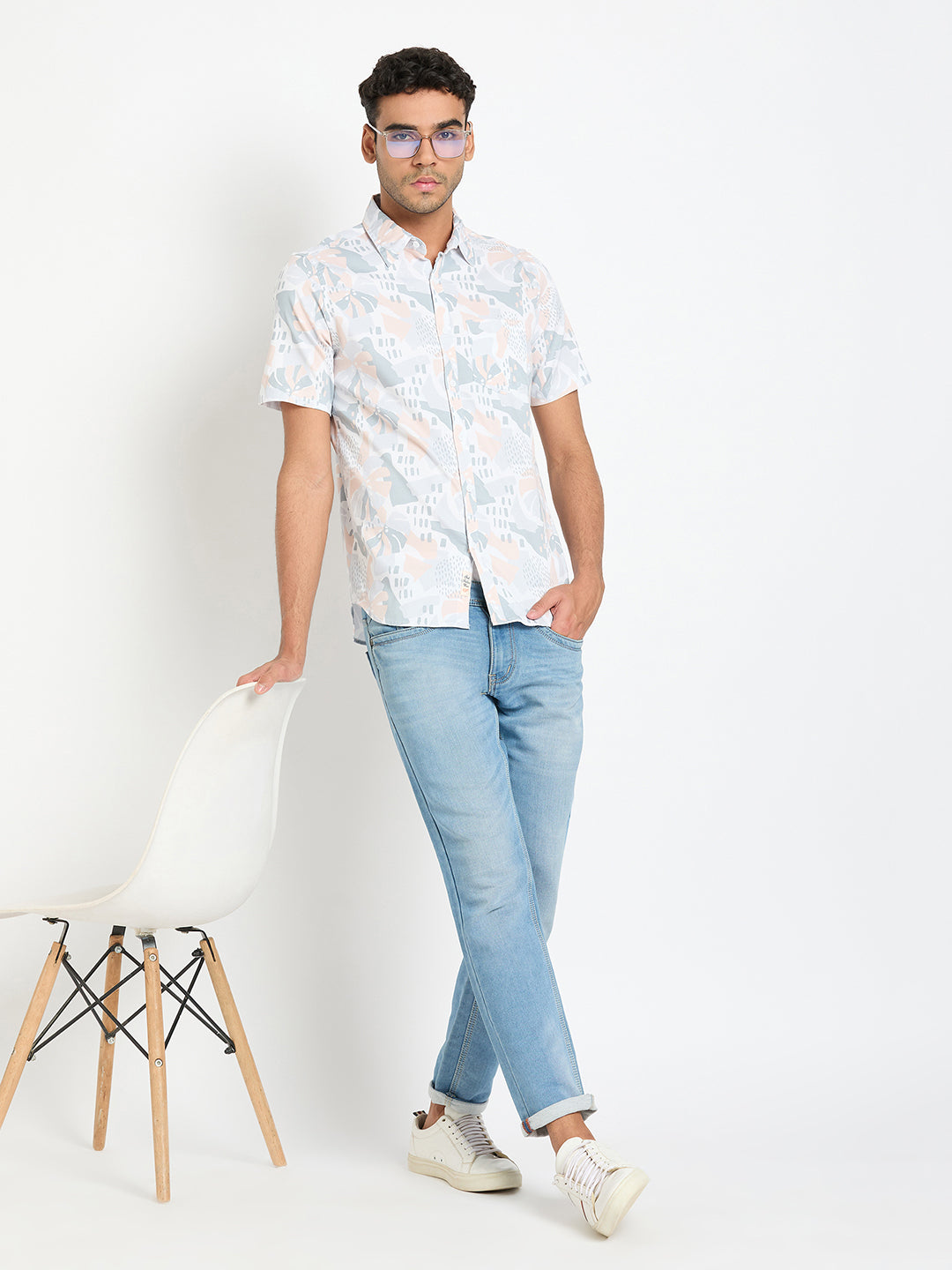 Light Peach Floral Print Shirt