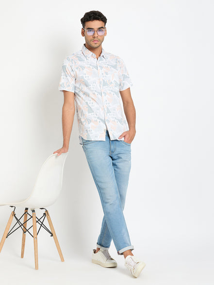 Light Peach Floral Print Shirt