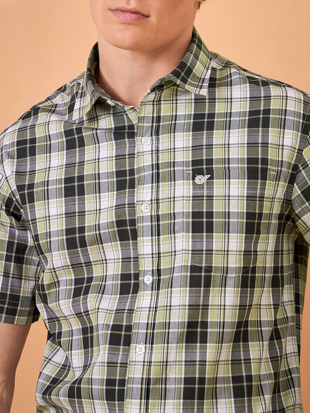 Men Brown Check Slim Fit Shirt