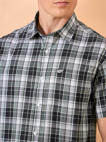 Men Grey Check Slim Fit Shirt