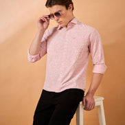 Men Pink Print Slim Fit Shirt