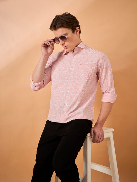 Men Pink Print Slim Fit Shirt