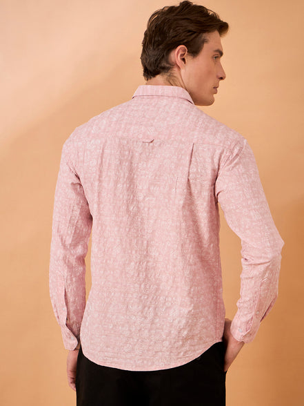Men Pink Print Slim Fit Shirt