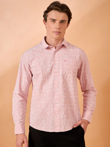 Men Pink Print Slim Fit Shirt