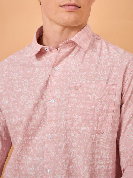 Men Pink Print Slim Fit Shirt