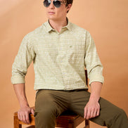 Men Light Green Print Slim Fit Shirt