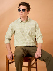 Men Light Green Print Slim Fit Shirt