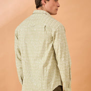 Men Light Green Print Slim Fit Shirt