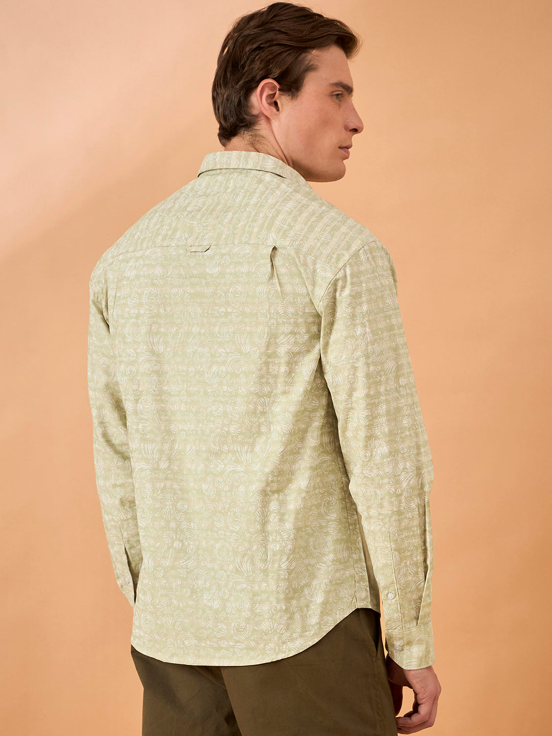 Men Light Green Print Slim Fit Shirt