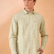 Men Light Green Print Slim Fit Shirt