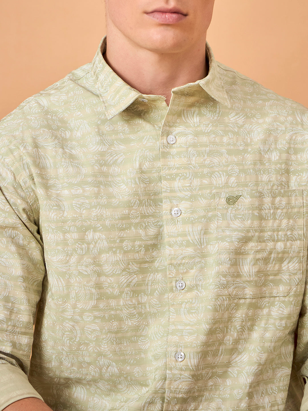 Men Light Green Print Slim Fit Shirt