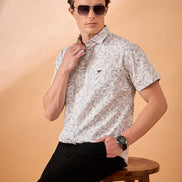 Men Grey Print Slim Fit Shirt