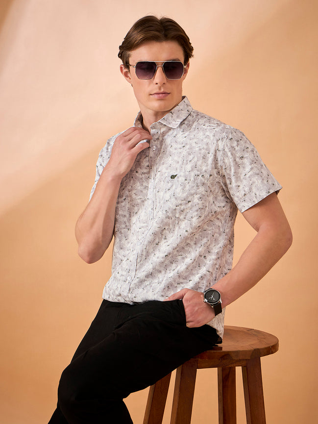 Men Grey Print Slim Fit Shirt