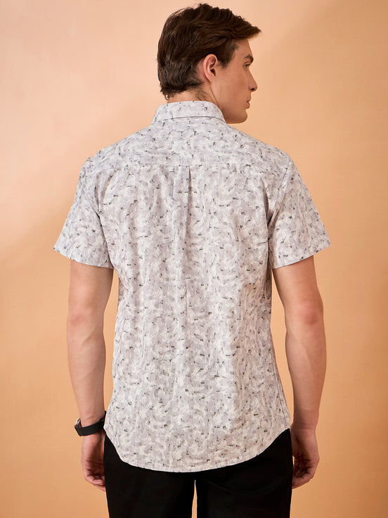 Men Grey Print Slim Fit Shirt