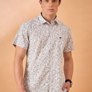 Men Grey Print Slim Fit Shirt