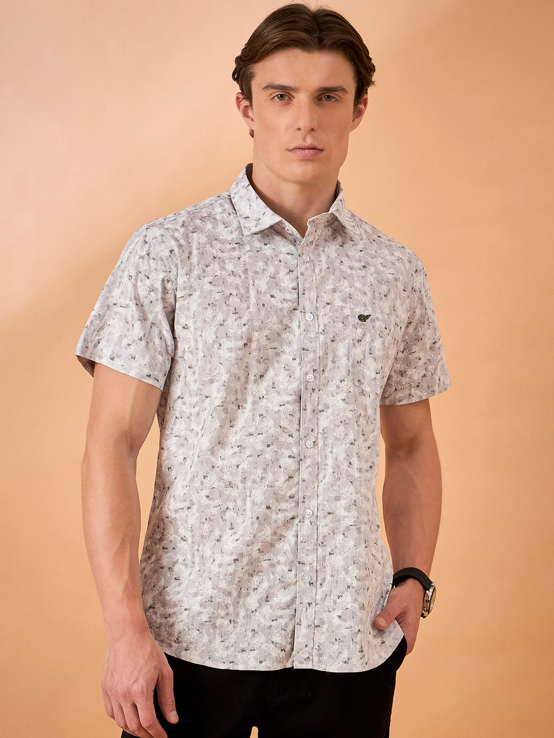 Men Grey Print Slim Fit Shirt