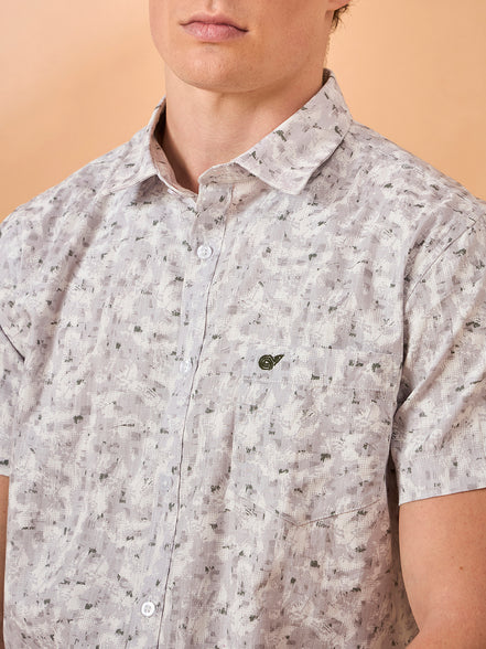 Men Grey Print Slim Fit Shirt