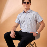 Men Light Purple Print Slim Fit Shirt
