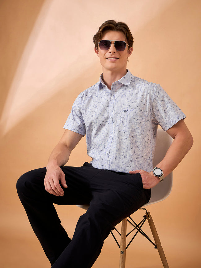 Men Light Purple Print Slim Fit Shirt