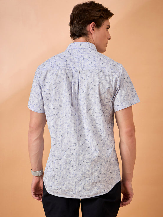 Men Light Purple Print Slim Fit Shirt
