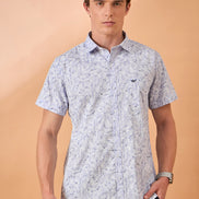 Men Light Purple Print Slim Fit Shirt