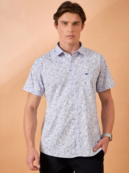 Men Light Purple Print Slim Fit Shirt