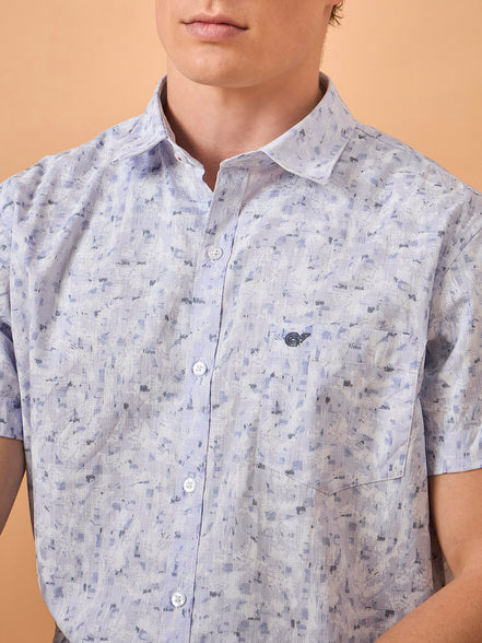 Men Light Purple Print Slim Fit Shirt