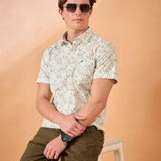 Men Green Print Slim Fit Shirt