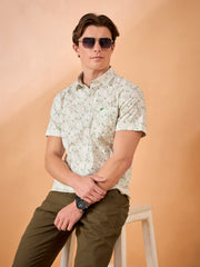Men Green Print Slim Fit Shirt
