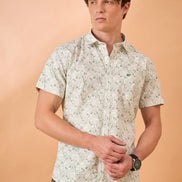 Men Green Print Slim Fit Shirt