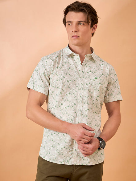 Men Green Print Slim Fit Shirt