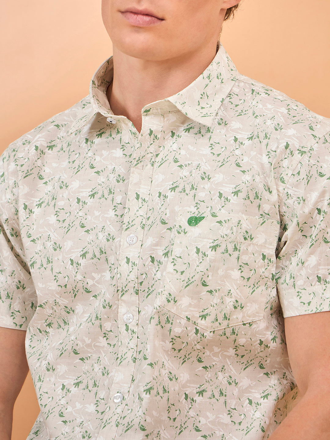 Men Green Print Slim Fit Shirt