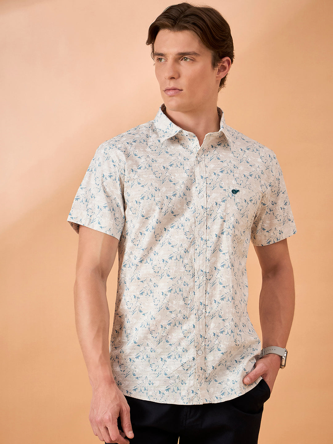 Men Blue Print Slim Fit Shirt