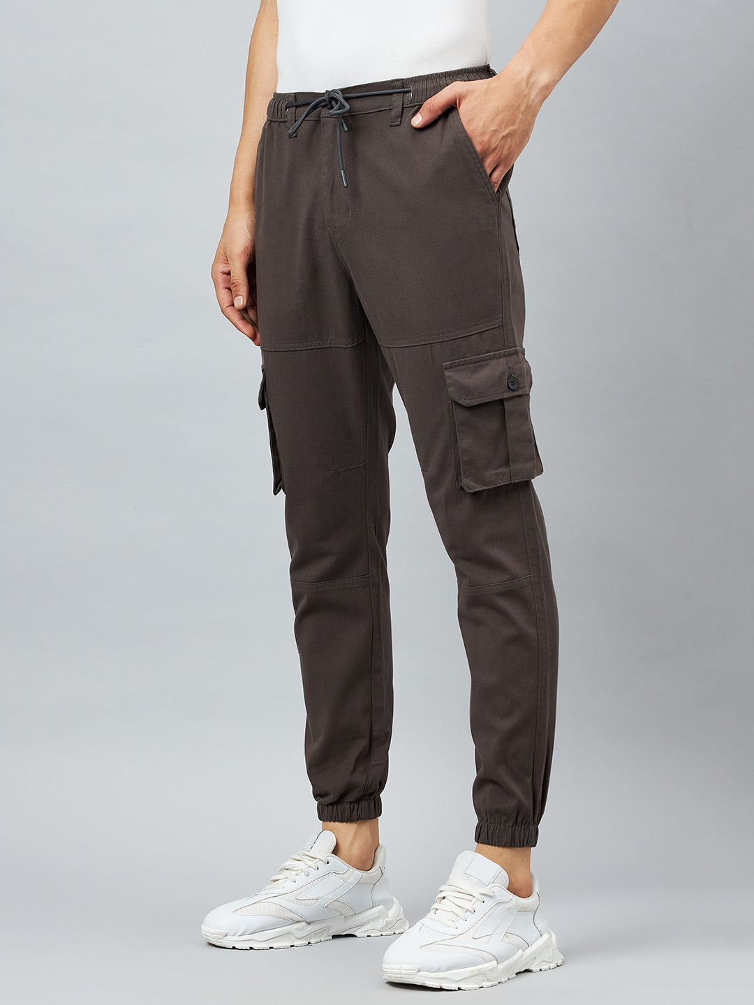 Grey Slim Fit Solid Cargo Pant