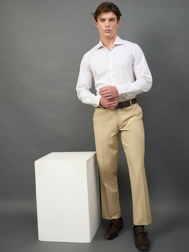 Beige Solid Chinos