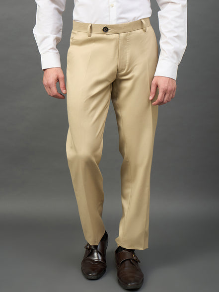 Beige Solid Chinos