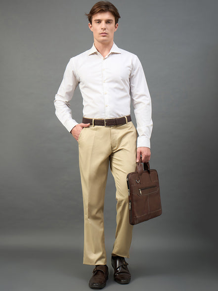Beige Solid Chinos